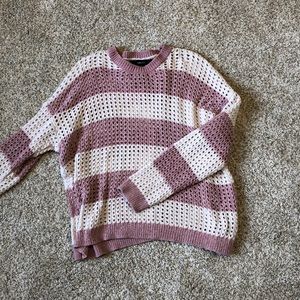 PINK AND WHITE HOLEY SWEATER